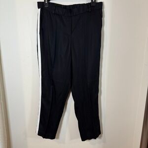 Drew Pants Medium Black Tencel Cropped Elastic Waist White Stripe Side Casual